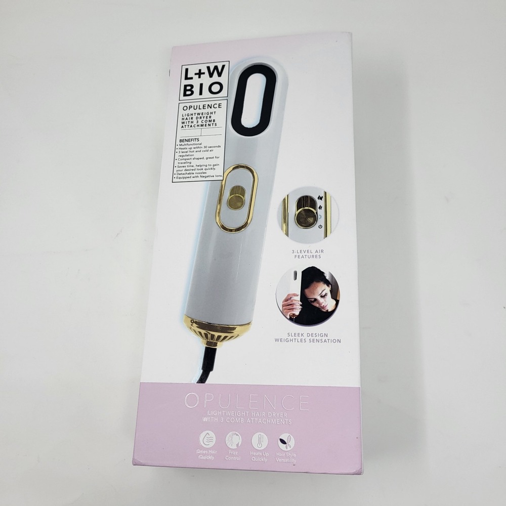 L+W BIO Opulence Lightweight Hair Dryer 3 Comb Attachments